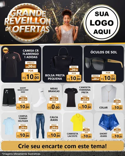 Modelo de Rede Social para Feed Instagram com o tema Grande Réveillon de Ofertas para Roupas e acessórios