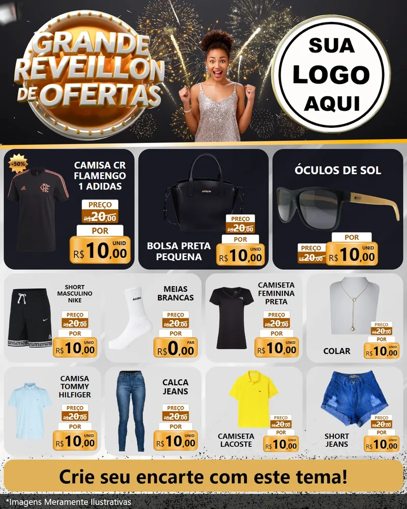 Modelo de Rede Social para Feed Instagram com o tema Grande Réveillon de Ofertas para Roupas e acessórios