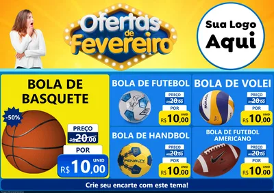 Modelo de Encarte para Encarte A4 Horizontal com o tema Ofertas de Fevereiro para Artigos Esportivos