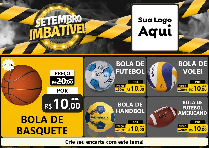 Modelo de Encarte para Encarte A4 Horizontal com o tema Setembro Imbatível para Artigos Esportivos