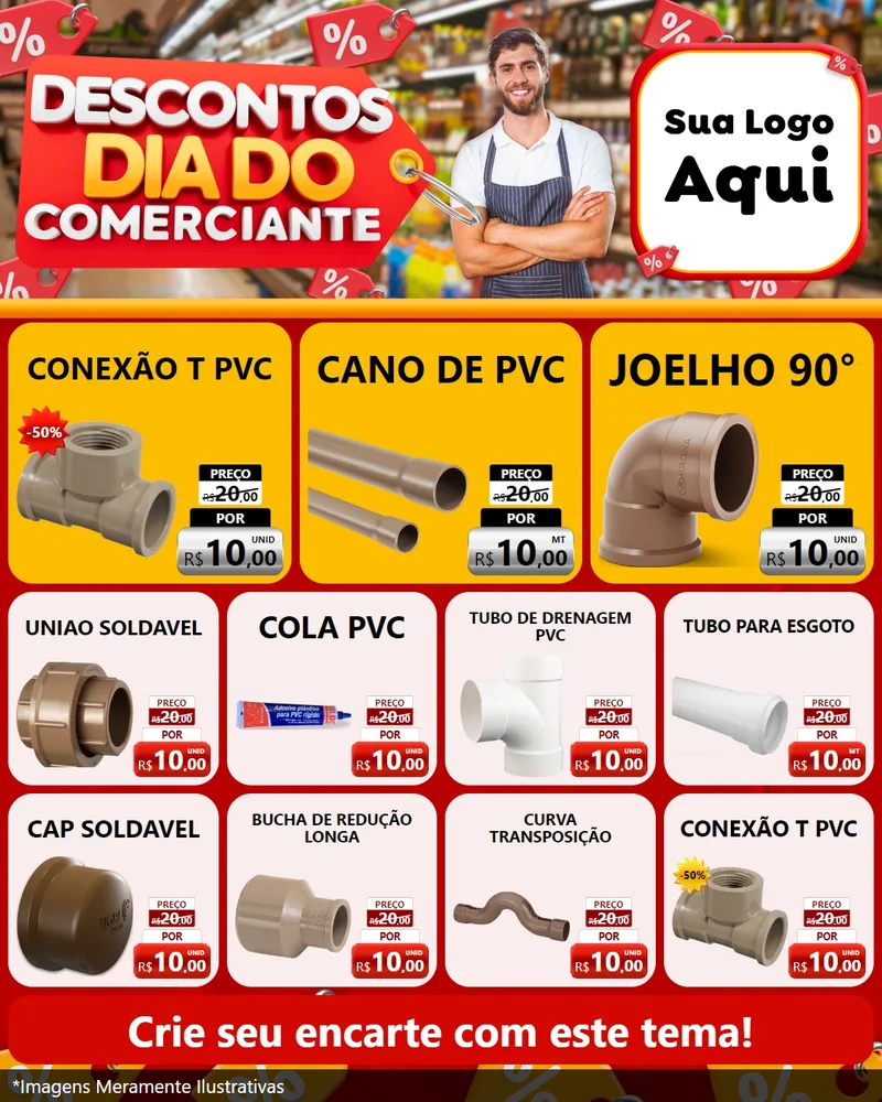 Modelo de Rede Social para Feed Instagram com o tema Descontos Dia do Comerciante para Tubos e conexões