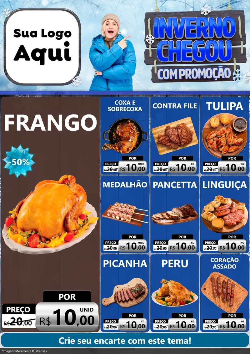 Modelo de Encarte para Encarte A4 Vertical com o tema Inverno Chegou Com Promoção para Assados
