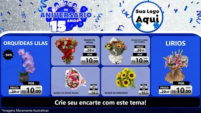 Modelo de TV para TV Horizontal com o tema Promoção de Aniversário - 15 Anos para Floricultura e jardim