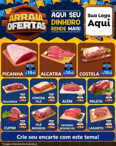 Modelo de Rede Social para Feed Instagram com o tema Arraiá de Ofertas - Junina para Açougue