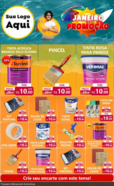 Modelo de Encarte para Encarte Grande com o tema Janeiro de Promoção para Tintas e Ferramentas