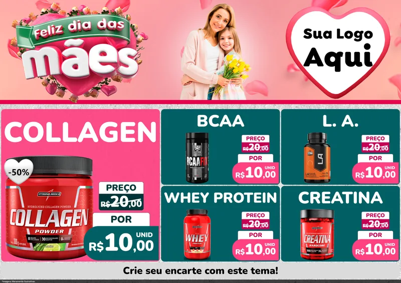 Modelo de Encarte para Encarte A4 Horizontal com o tema Feliz Dia das Mães para Suplementos alimentares