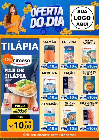 Modelo de Encarte para Encarte A4 Vertical com o tema Oferta do Dia para Peixaria