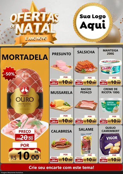 Modelo de Encarte para Encarte A4 Vertical com o tema Ofertas De Natal E Ano Novo para Frios e Laticínios
