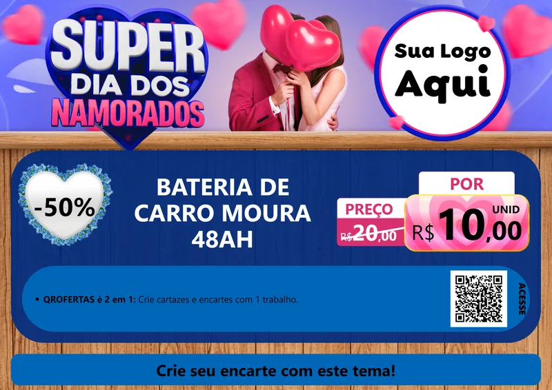 Modelo de Cartaz para Cartaz A4 Horizontal com o tema Super Dia dos Namorados para Baterias Elétricas