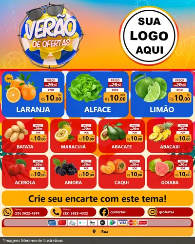 Modelo de Rede Social para Feed Instagram com o tema Verão de Ofertas para Hortifrúti
