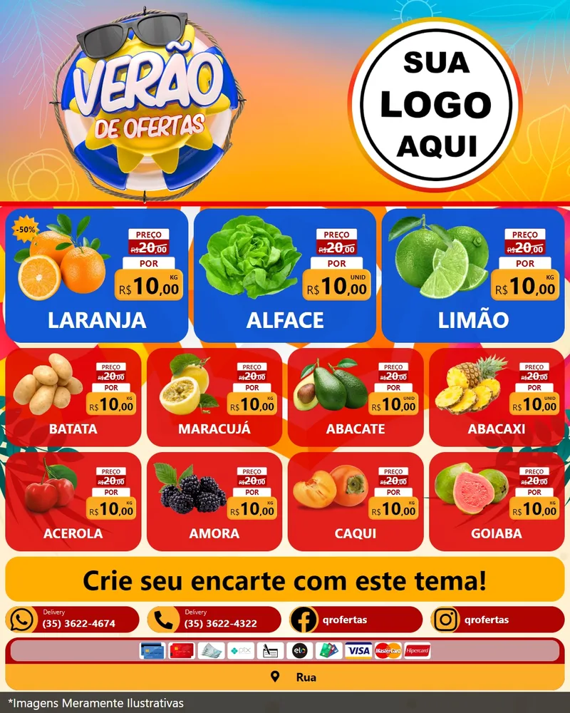 Modelo de Rede Social para Feed Instagram com o tema Verão de Ofertas para Hortifrúti