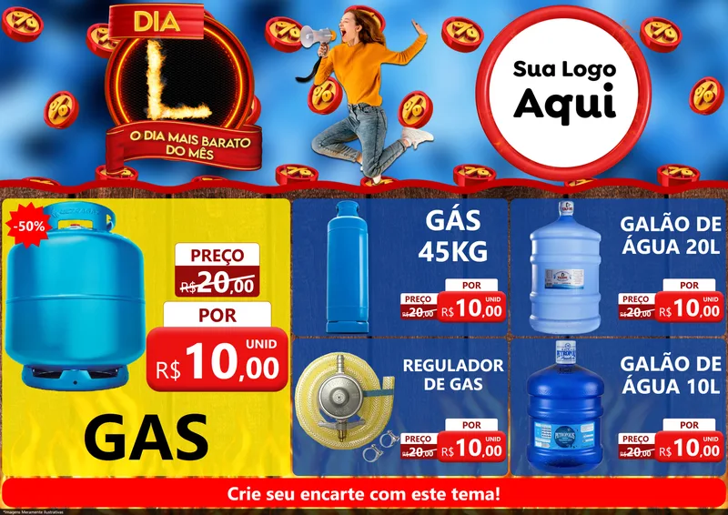 Modelo de Encarte para Encarte A4 Horizontal com o tema Dia L - O Dia Mais Barato Do Mês para Água e gás