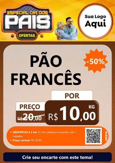 Modelo de Cartaz para Cartaz A4 Vertical com o tema Especial Dia dos Pais para Padaria
