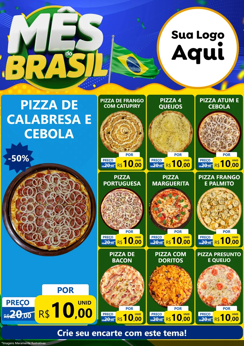 Modelo de Encarte para Encarte A4 Vertical com o tema Mês do Brasil para Pizzaria