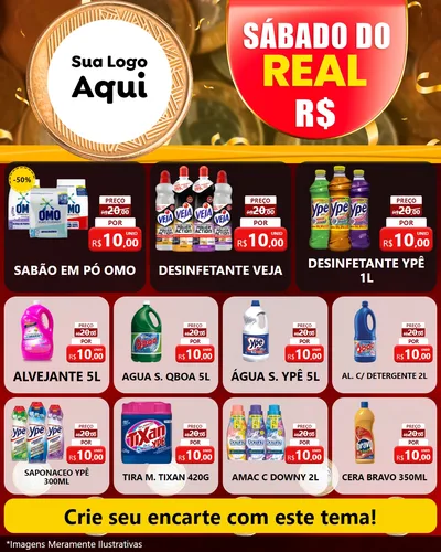 Modelo de Rede Social para Feed Instagram com o tema Sábado do Real para Produtos de Limpeza