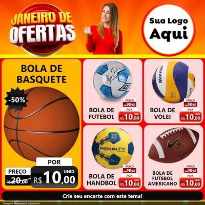 Modelo de Rede Social para Feed Facebook com o tema Janeiro de Ofertas para Artigos Esportivos