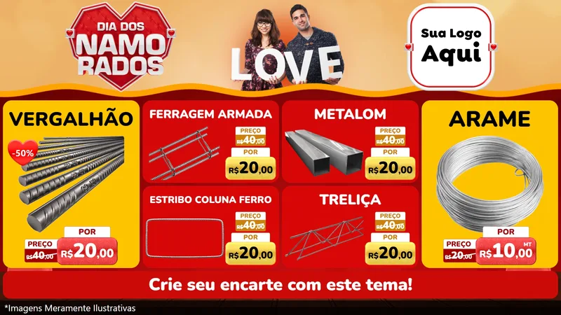 Modelo de TV para TV Horizontal com o tema Dia dos Namorados para Ferragens