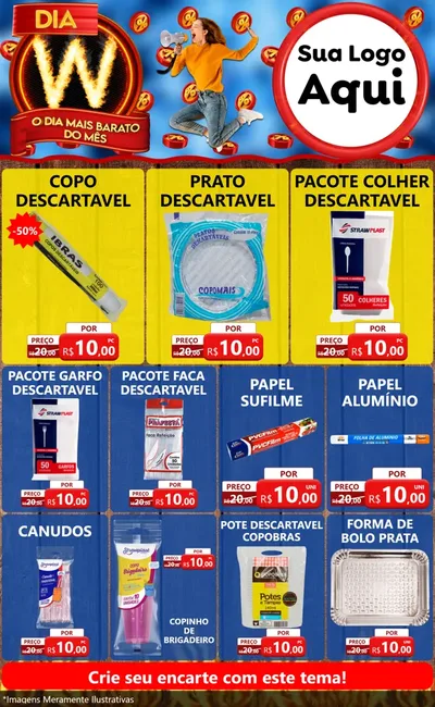 Modelo de Encarte para Encarte Grande com o tema Dia W - O Dia Mais Barato Do Mês para Embalagens