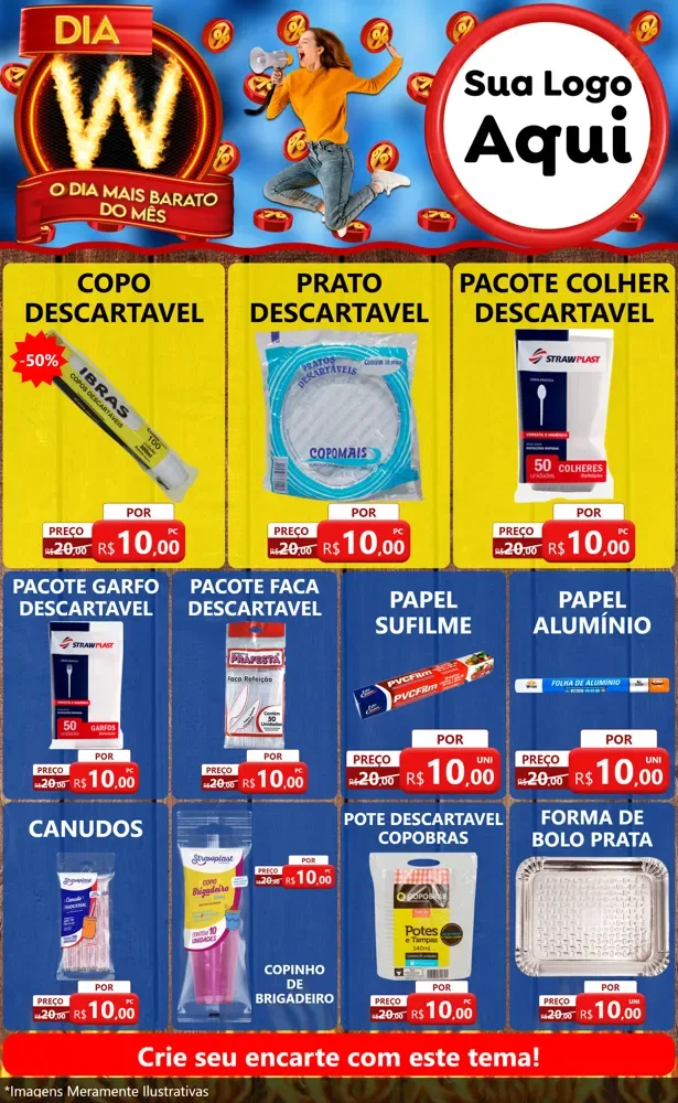 Modelo de Encarte para Encarte Grande com o tema Dia W - O Dia Mais Barato Do Mês para Embalagens