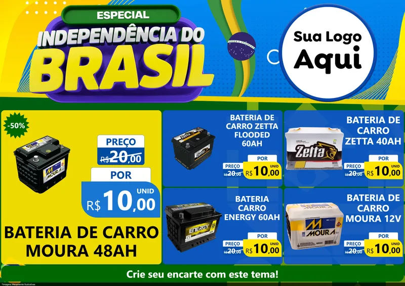 Modelo de Encarte para Encarte A4 Horizontal com o tema Especial Independência do Brasil para Baterias Elétricas