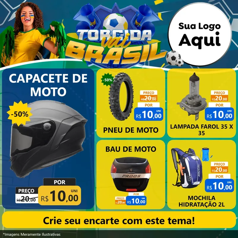 Modelo de Rede Social para Feed Facebook com o tema Torcida Vai Brasil - Copa para Moto peças