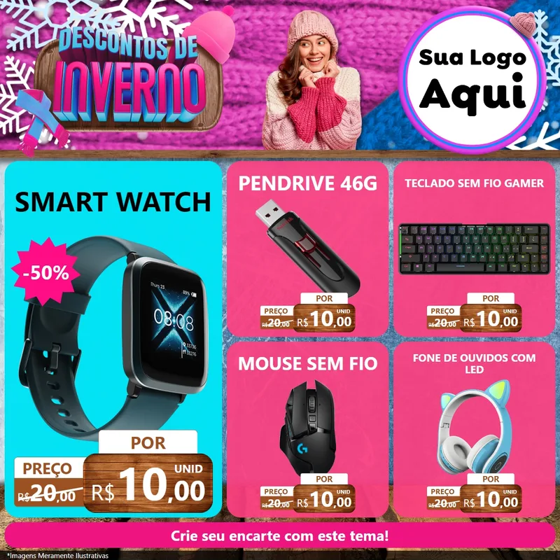 Modelo de Rede Social para Feed Facebook com o tema Descontos de Inverno para Informática