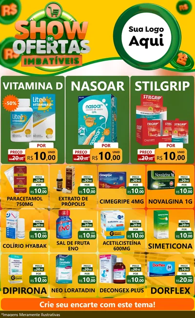 Modelo de Encarte para Encarte Grande com o tema Show de Ofertas Imbatíveis para Farmácia