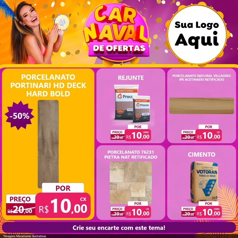 Modelo de Rede Social para Feed Facebook com o tema Carnaval de Ofertas para Pisos e revestimentos
