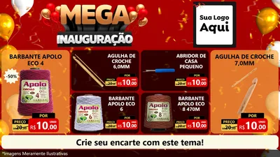 Modelo de TV para TV Horizontal com o tema Mega Inauguração para Armarinho e Aviamentos