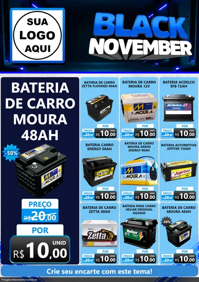 Modelo de Encarte para Encarte A4 Vertical com o tema Black November para Baterias Elétricas