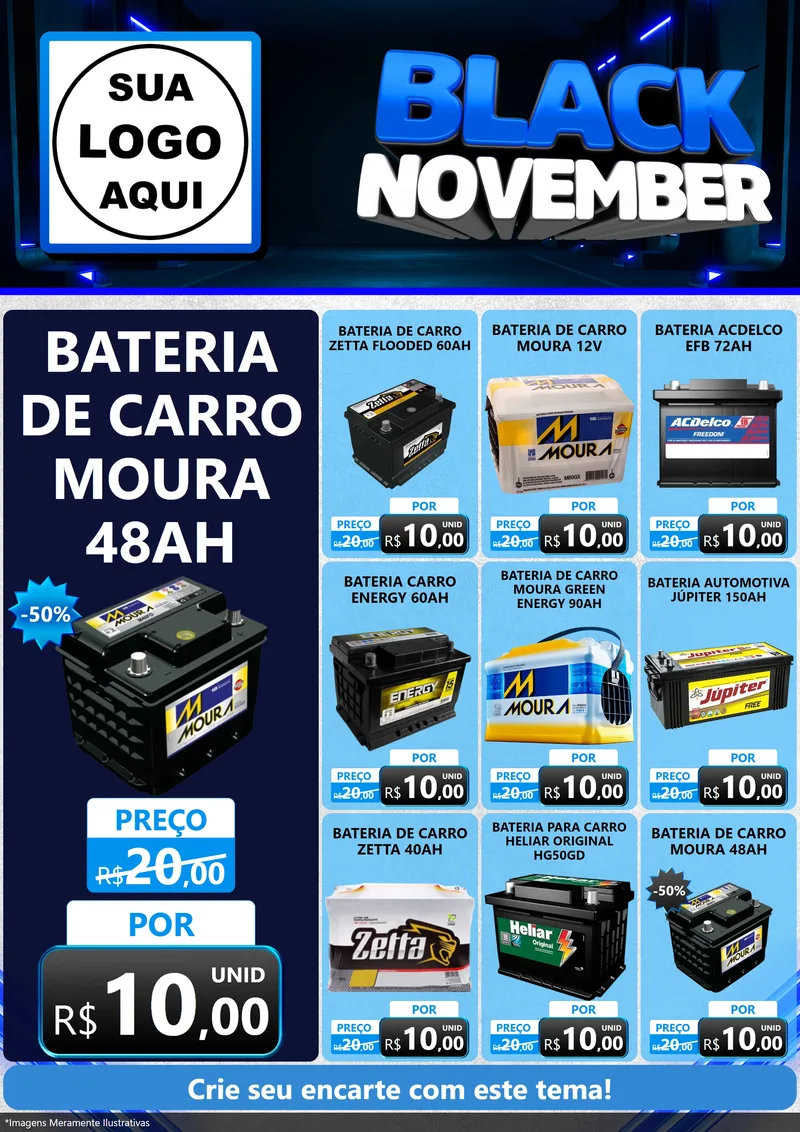 Modelo de Encarte para Encarte A4 Vertical com o tema Black November para Baterias Elétricas