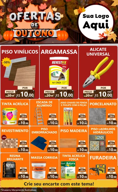 Modelo de Encarte para Encarte Grande com o tema Ofertas de Outono para Material para Construção