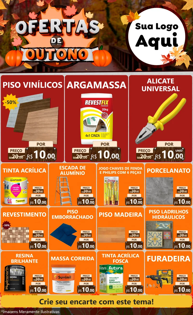 Modelo de Encarte para Encarte Grande com o tema Ofertas de Outono para Material para Construção