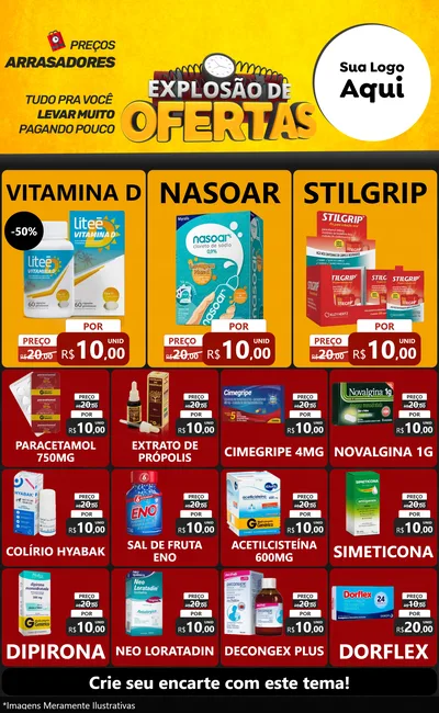 Modelo de Encarte para Encarte Grande com o tema Explosão de Ofertas para Farmácia