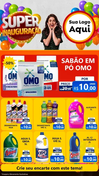 Modelo de Rede Social para Stories com o tema Super Inauguração para Produtos de Limpeza