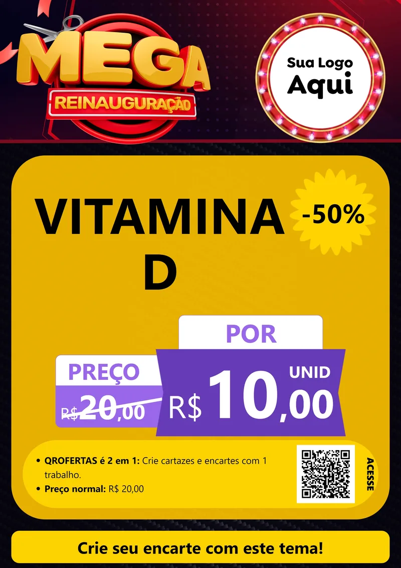 Modelo de Cartaz para Cartaz A4 Vertical com o tema Mega Reinauguração para Farmácia