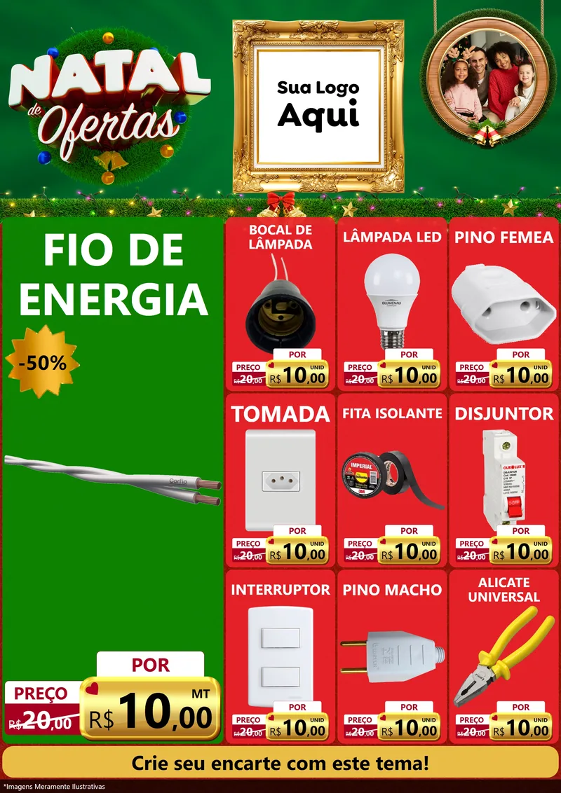 Modelo de Encarte para Encarte A4 Vertical com o tema Natal de Ofertas para Materiais Elétricos