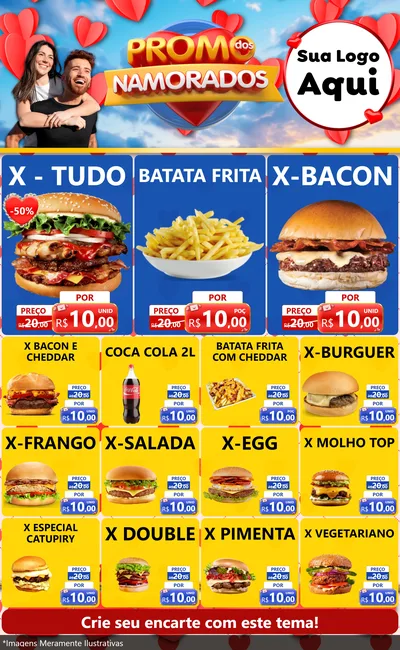 Modelo de Encarte para Encarte Grande com o tema Promo dos Namorados para Hamburgueria