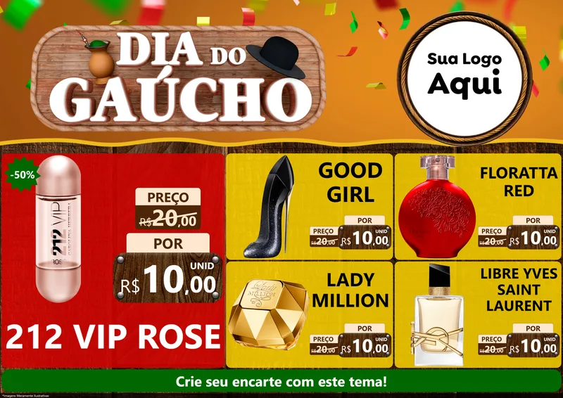 Modelo de Encarte para Encarte A4 Horizontal com o tema Dia do Gaúcho para Perfumes