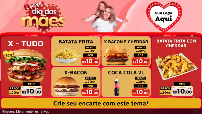 Modelo de TV para TV Horizontal com o tema Super Dia Das Mães para Hamburgueria