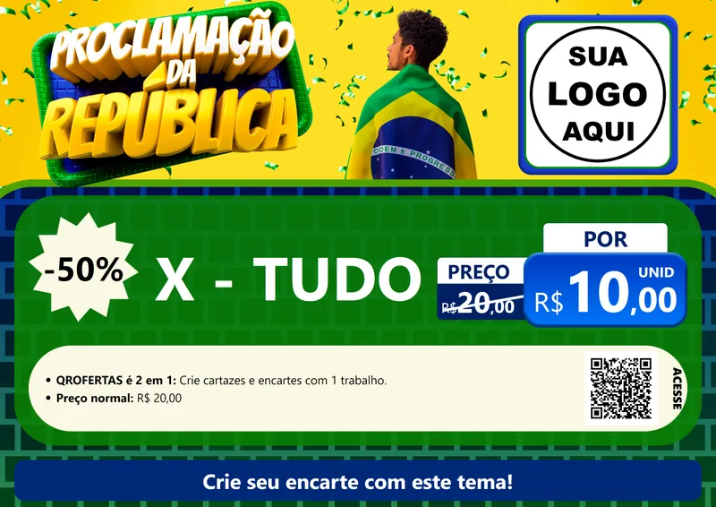 Modelo de Cartaz para Cartaz A4 Horizontal com o tema Proclamação da República para Hamburgueria