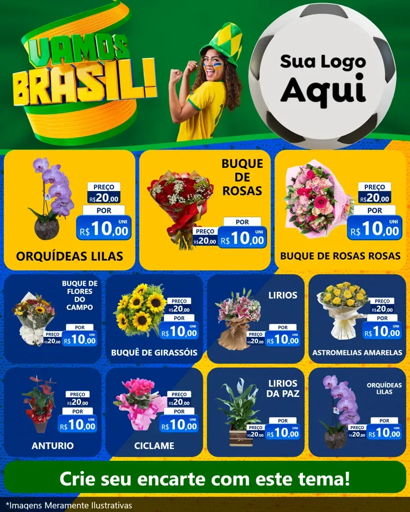 Modelo de Rede Social para Feed Instagram com o tema Vamos Brasil - Copa para Floricultura e jardim