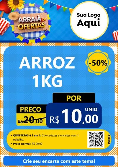 Modelo de Cartaz para Cartaz A4 Vertical com o tema Arraiá de Ofertas para Supermercado