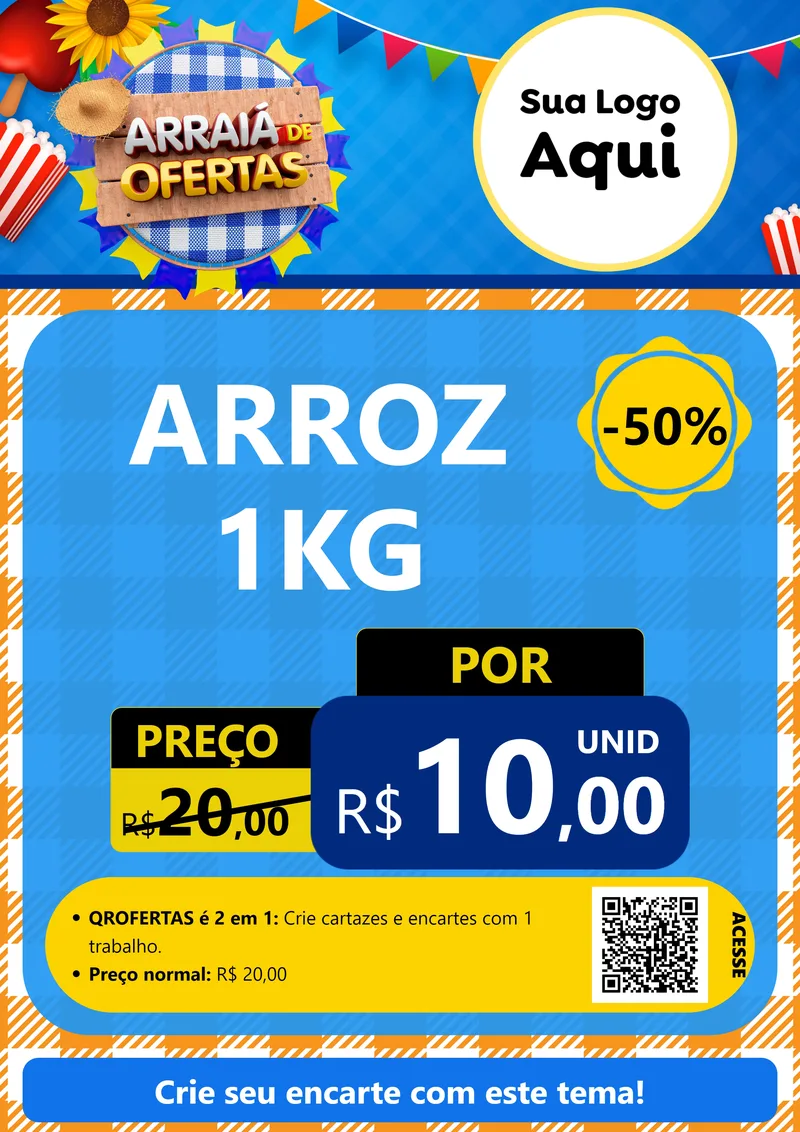 Modelo de Cartaz para Cartaz A4 Vertical com o tema Arraiá de Ofertas para Supermercado