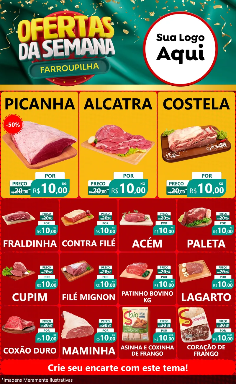 Modelo de Encarte para Encarte Grande com o tema Ofertas da Semana Farroupilha para Açougue