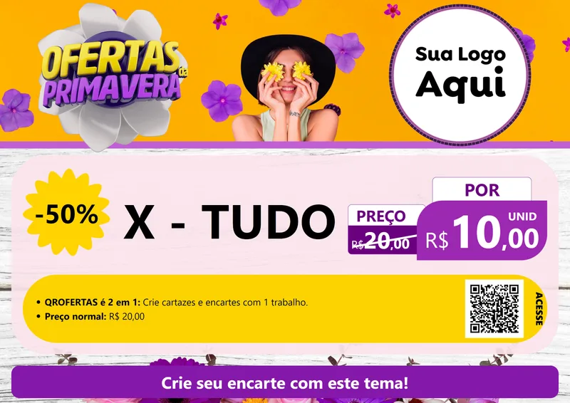 Modelo de Cartaz para Cartaz A4 Horizontal com o tema Ofertas Da Primavera para Hamburgueria