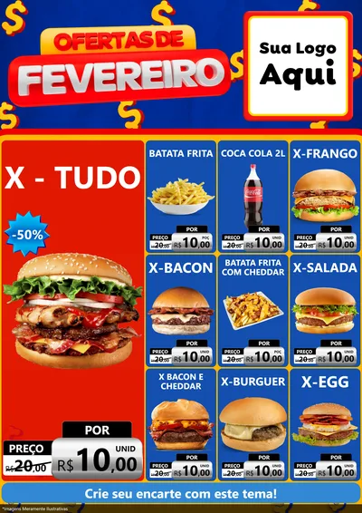Modelo de Encarte para Encarte A4 Vertical com o tema Ofertas de Fevereiro para Hamburgueria