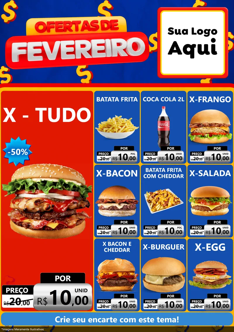 Modelo de Encarte para Encarte A4 Vertical com o tema Ofertas de Fevereiro para Hamburgueria