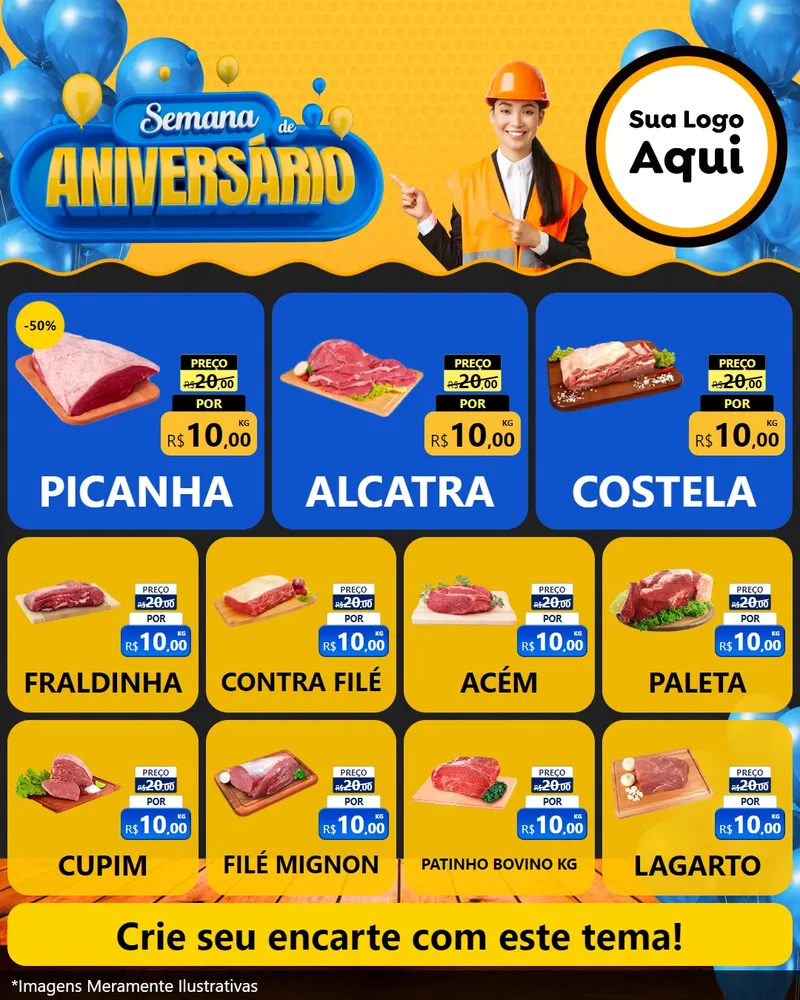 Modelo de Rede Social para Feed Instagram com o tema Semana de Aniversário para Açougue
