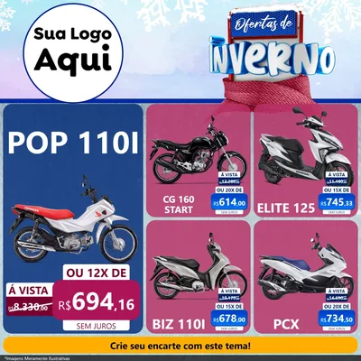 Modelo de Rede Social para Feed Facebook com o tema Ofertas de Inverno para Concessionaria de Motos